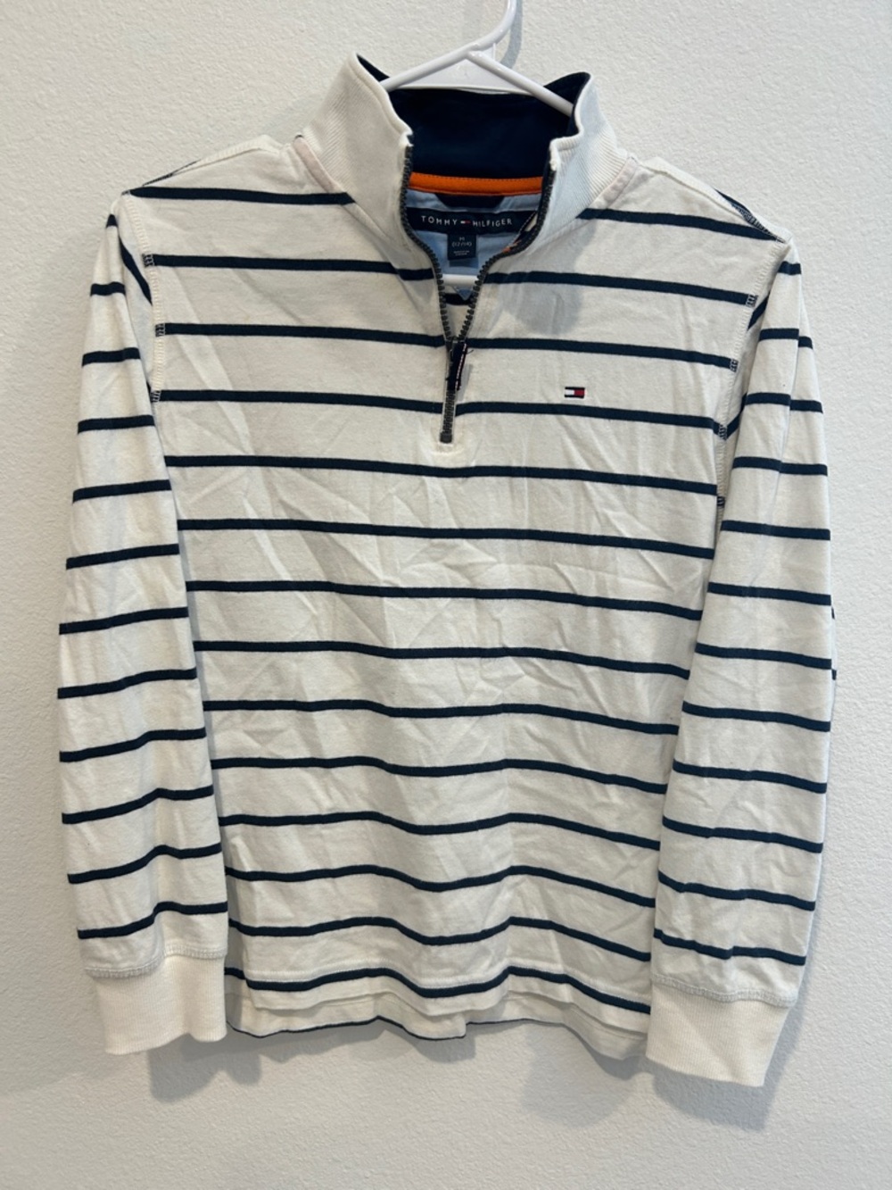 Tommy Hilfiger White Pullover with Navy Stripes